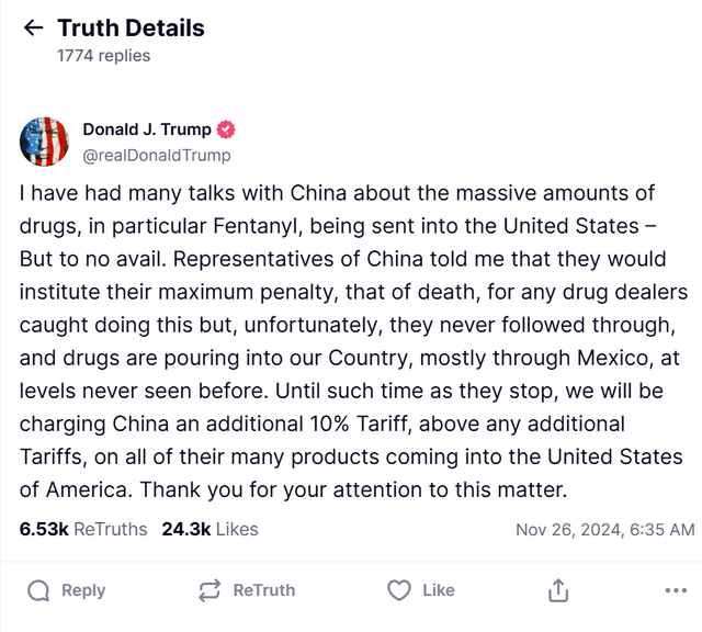 Trên mạng xã hội Truth Social , ông Trump viết....