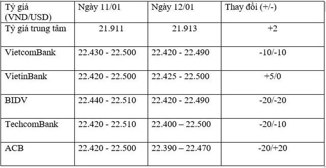 Tỷ giá trung tâm ngày 12/1 tăng nhẹ 2 đồng/USD, tỷ giá giao dịch giảm nhẹ ảnh 1