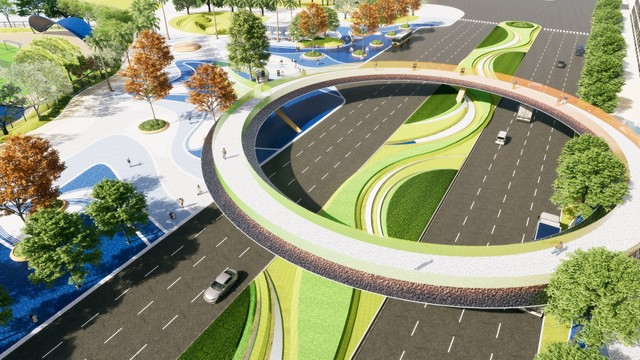Trục đại lộ 68m kết nối nút giao Phú Thứ từ cao tốc Pháp Vân - Cầu Giẽ về thẳng Sun Urban City. Ảnh phối cảnh minh họa.