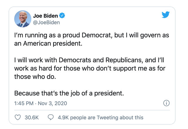 Ông Biden cập nhật trạng thái trên Twitter