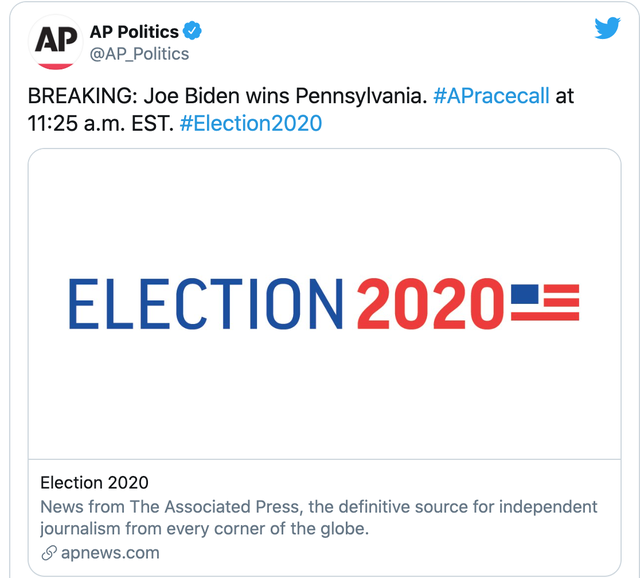 Associated Press tuyên bố ông Biden thắng cử
