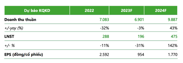 Dự phóng kết quả kinh doanh của BAF theo VCBS Dự phóng kết quả kinh doanh của BAF theo VCBS