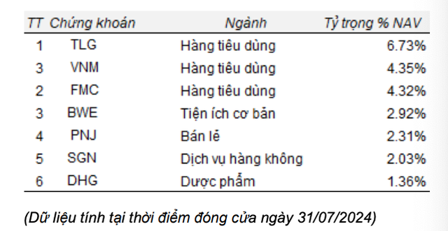 Danh mục cổ phiếu của TBLF tính tới cuối tháng 7 Danh mục cổ phiếu của TBLF tính tới cuối tháng 7