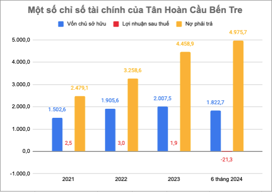 Lợi nhuận sau thuế của Tân Hoàn Cầu Bến Tre ở mức khiêm tốn so với quy mô vốn (đơn vị: tỷ đồng)