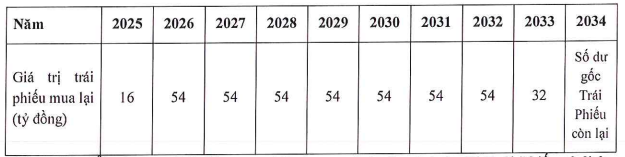 Công ty sẽ mua lại trái phiếu trước hạn định kỳ bắt đầu từ năm 2025
