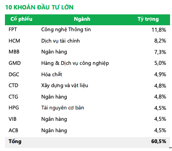 Top 10 khoản đầu tư của NTPPF tính tới cuối tháng 12/2024