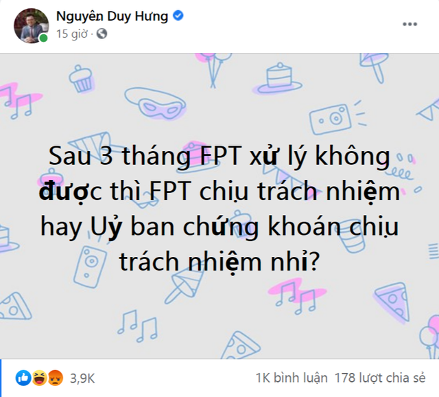 Ảnh chụp màn hình facebook của ông Nguyễn Duy Hưng lúc 12h20 ngày 10/3