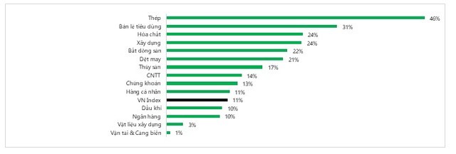 Biểu đồ: Tỷ trọng vốn hóa và tăng trưởng lợi nhuận theo ngành 2025. (Nguồn: Fiinpro, DSC dự phóng)