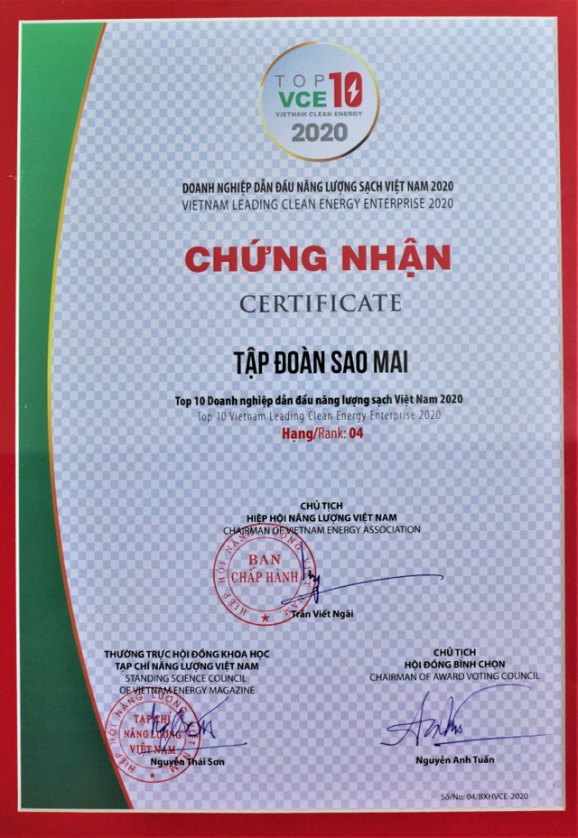Sao Mai Group giữ vị trí “chiếu trên” trong TOP 10 Doanh nghiệp dẫn đầu năng lượng sạch Việt Nam 2020. Sao Mai Group giữ vị trí “chiếu trên” trong TOP 10 Doanh nghiệp dẫn đầu năng lượng sạch Việt Nam 2020.