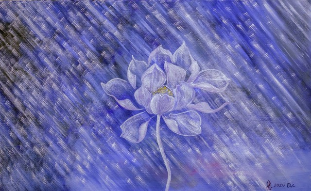 Một bức tranh hoa sen được trưng bày tại triển lãm. Một bức tranh hoa sen được trưng bày tại triển lãm.