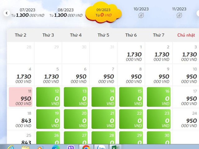 Vé 0 đồng được bán nhiều chặng Hà Nội- Đà Lạt tháng 9/2023. Ảnh HM