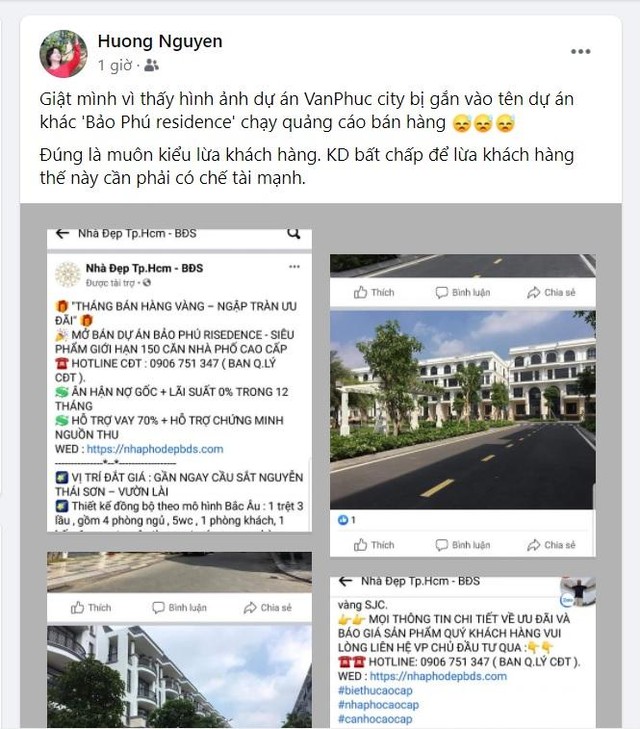 Bà Nguyễn Hương, Tổng giám đốc Đại Phúc Land đã không khỏi &quot;giật mình&quot; khi thấy hình ảnh dự án VanPhuc City bị gắn tên vào một dự án khác