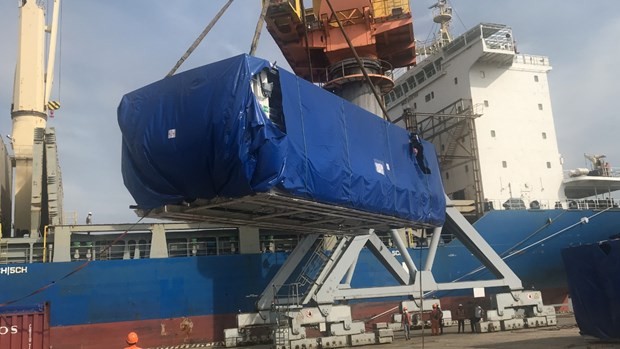 Các bộ phận của máy đào hầm metron Nhổn-ga Hà Nội đã về tới cảng Hoàng Diệu, Hải Phòng. (Ảnh: MRB cung cấp). Các bộ phận của máy đào hầm metron Nhổn-ga Hà Nội đã về tới cảng Hoàng Diệu, Hải Phòng. (Ảnh: MRB cung cấp).