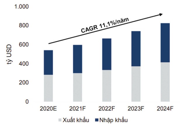 Dự báo kim ngạch xuất nhập khẩu 2020E - 2024F.