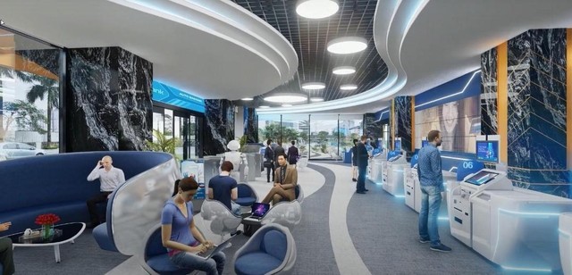 Phòng giao dịch kiểu mẫu chuẩn 5 sao, công nghệ “một điểm chạm” của ngân hàng công nghệ số.