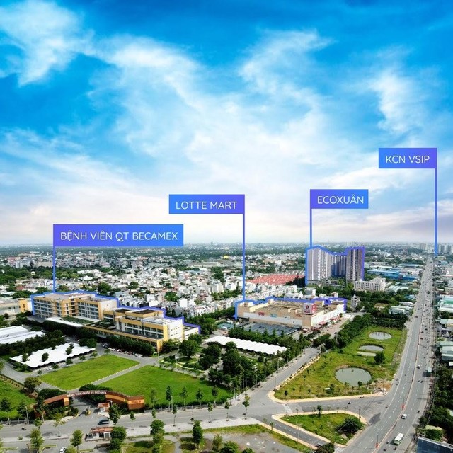 EcoXuân nằm trong một quần thể đô thị dịch vụ tiện ích mặt tiền Quốc Lộ 13.