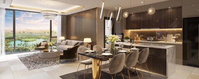 Phòng khách và phòng ăn liên thông đối diện công viên 14ha xanh mát Phòng khách và phòng ăn liên thông đối diện công viên 14ha xanh mát