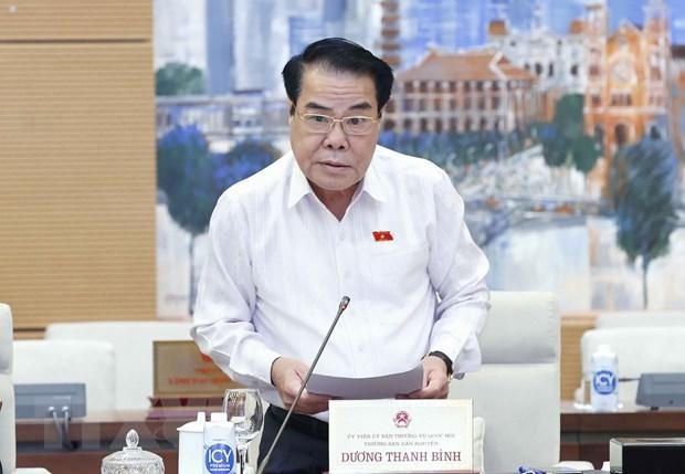 Trưởng ban Dân nguyện của Ủy ban Thường vụ Quốc hội Dương Thanh Bình trình bày các báo cáo. (Ảnh: Doãn Tấn/TTXVN).