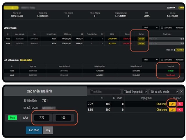 Thêm tính năng sửa lệnh và gia hạn margin.