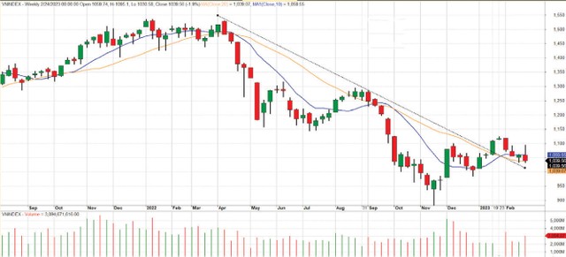 Diễn biến VN-Index từ tháng 8/2021 đến nay.