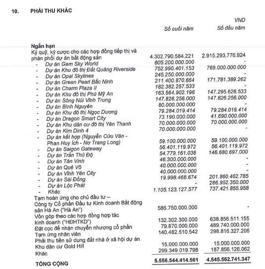 Phải thu khác của DXS tính tới 31/12/2020 (Nguồn: BCTC DXS) Phải thu khác của DXS tính tới 31/12/2020 (Nguồn: BCTC DXS)