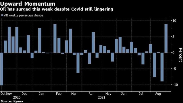 Mức tăng/giảm hàng tuần của giá dầu WTI