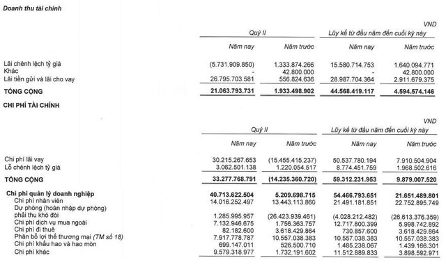 Cơ cấu doanh thu, chi phí tài chính và chi phí quản lý doanh nghiệp của TTF trong quý II/2022 và 6 tháng đầu năm.