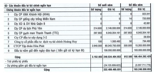 Danh mục đầu tư cổ phiếu của DHA tới 30/9/2022.