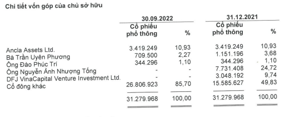 Cơ cấu cổ đông tới 30/9/2022.