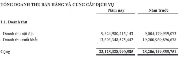 Doanh thu xuất khẩu lao dốc trong năm 2022