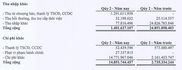 Lợi nhuận khác của Gilimex lỗ trong quý II/2025.