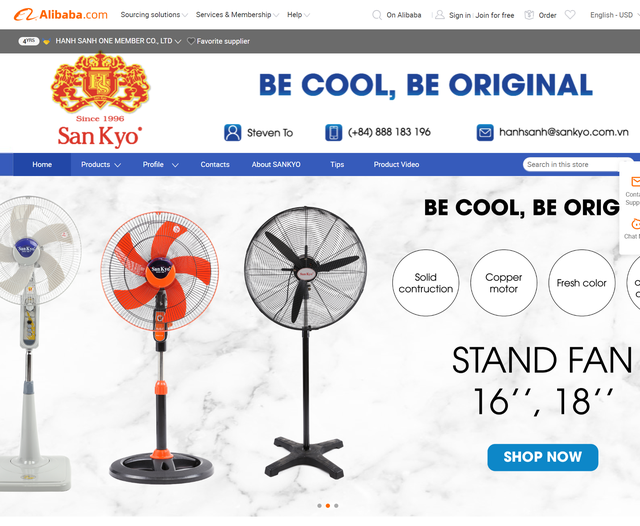 Gian hàng của 1 doanh nghiệp MSMEs Việt Nam trên trang Alibaba.com