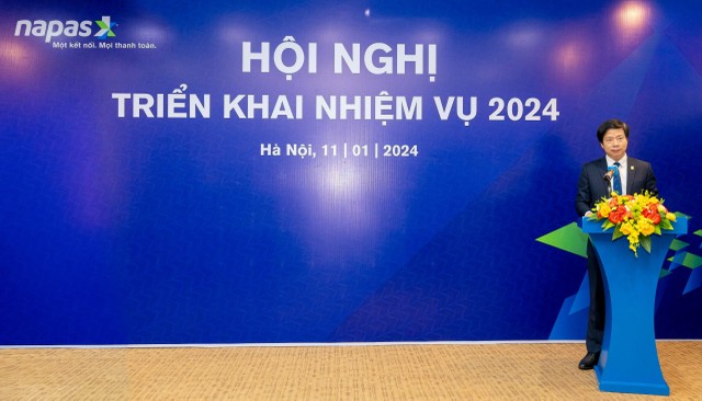 Tổng giám đốc NAPAS Nguyễn Quang Minh phát động phong trào thi đua tại Hội nghị