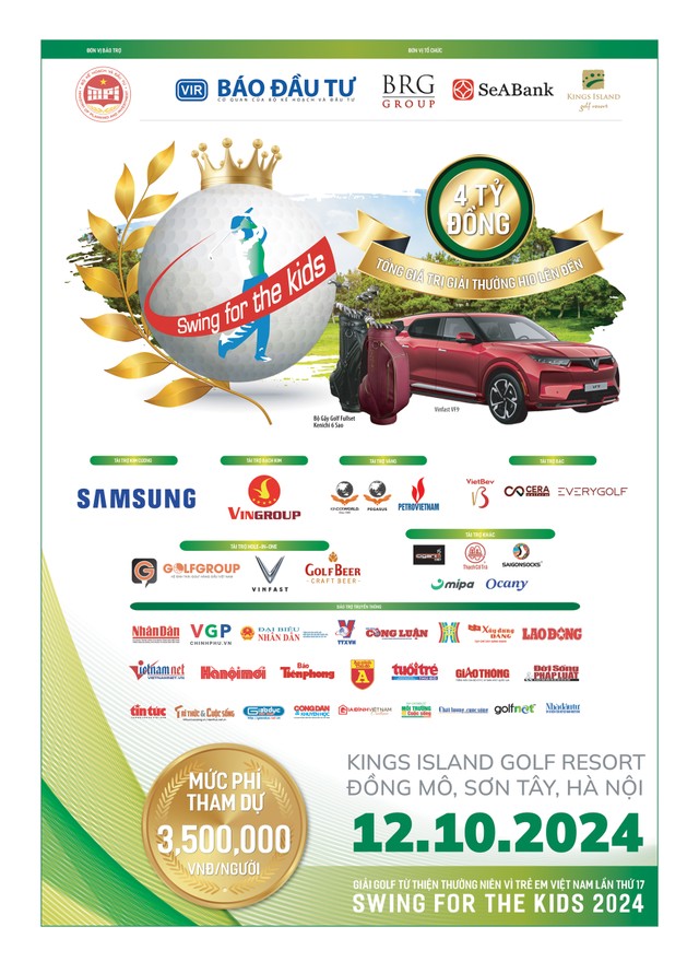Giải golf từ thiện Swing for the Kids 2024 do Báo Đầu tư và Tập đoàn BRG tổ chức đã nhận được sự ủng hộ đồng hành của nhiều doanh nghiệp. Giải golf từ thiện Swing for the Kids 2024 do Báo Đầu tư và Tập đoàn BRG tổ chức đã nhận được sự ủng hộ đồng hành của nhiều doanh nghiệp.