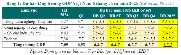 Dự báo tăng trưởng 6 tháng và cả năm 2025 theo kịch bản cơ sở của nhóm nghiên cứu Dự báo tăng trưởng 6 tháng và cả năm 2025 theo kịch bản cơ sở của nhóm nghiên cứu