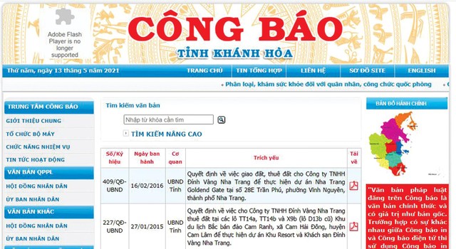 Công khai quyết định giao đất, cho thuê đất tại trang Công báo tỉnh Khánh Hòa Công khai quyết định giao đất, cho thuê đất tại trang Công báo tỉnh Khánh Hòa