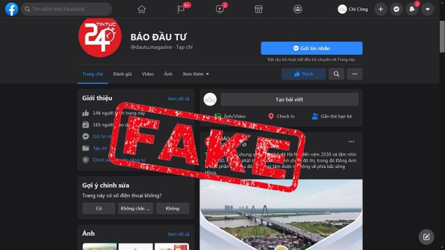 Hình chụp màn hình trang Facebook giả mạo trang của Báo điện tử Đầu tư