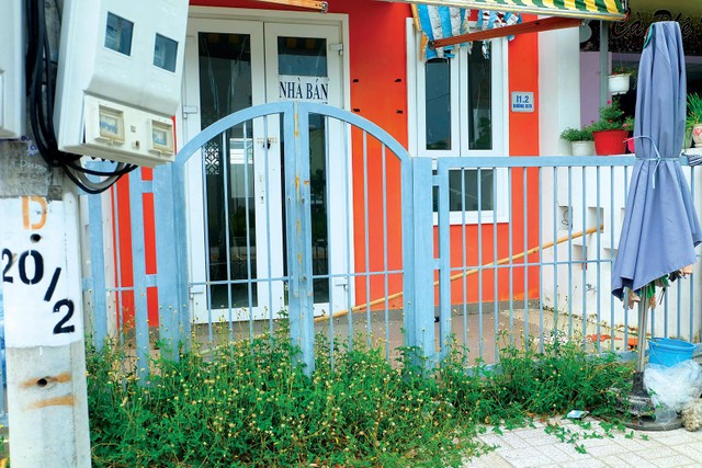 Cỏ mọc chắn lối vào tại một căn liền kề đang rao bán. Ảnh: Việt Dũng