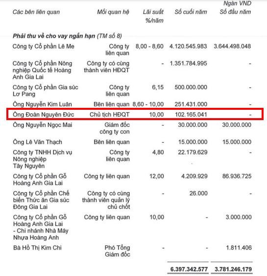 HAG cho ông Đoàn Nguyên Đức vay trong năm 2021 (Nguồn: BCTC).