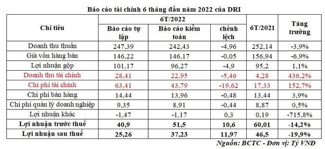 Báo cáo tài chính 6 tháng đầu năm 2022 của DRI. (Nguồn: DRI).