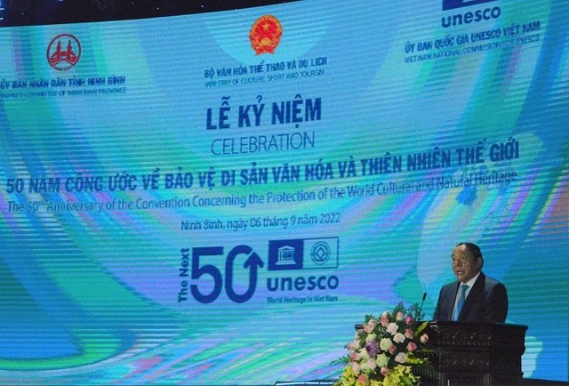 Bộ trưởng Bộ Văn hóa, Thể thao và Du lịch Nguyễn Văn Hùng phát biểu tại Lễ kỷ niệm.