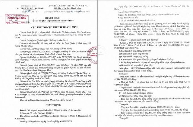 Văn bản xử phạt của Cục thuế TP. HCM.