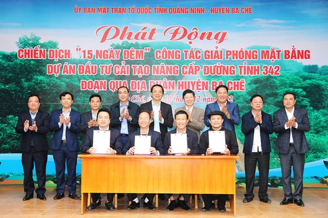 Ủy ban MTTQ tỉnh Quảng Ninh phối hợp với huyện Ba Chẽ phát động “Chiến dịch 15 ngày đêm” hoàn thành giải phóng mặt bằng. Ủy ban MTTQ tỉnh Quảng Ninh phối hợp với huyện Ba Chẽ phát động “Chiến dịch 15 ngày đêm” hoàn thành giải phóng mặt bằng.