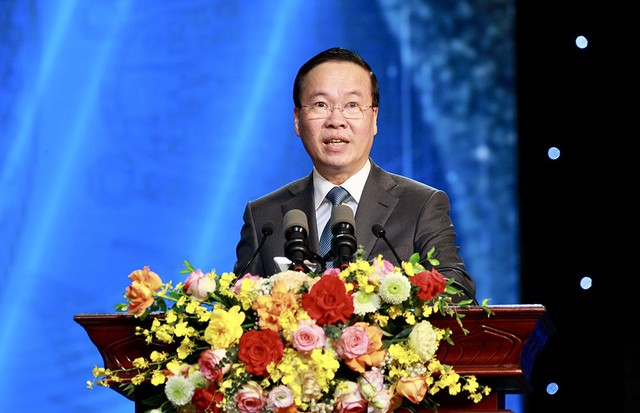 Chủ tịch nước Võ Văn Thưởng phát biểu tại buổi lễ. (Ảnh: Chí Cường)