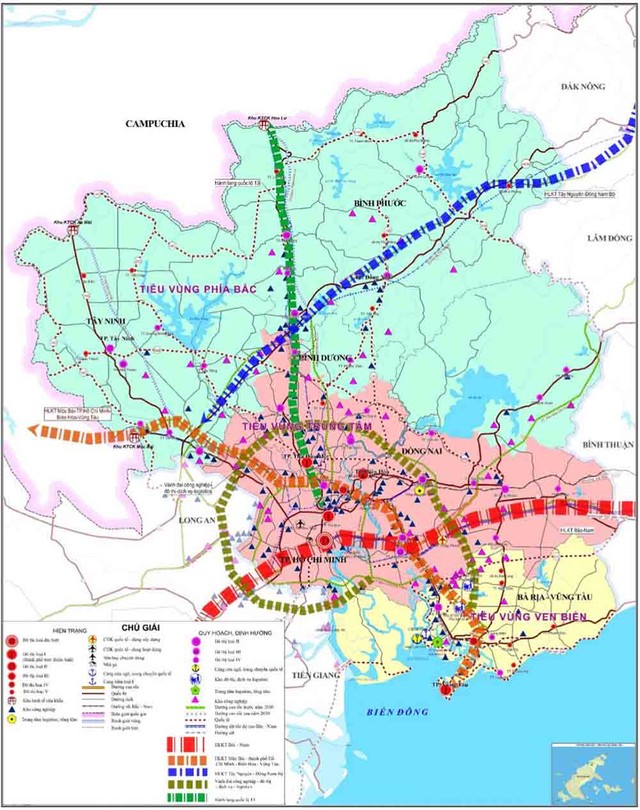 Không gian phát triển vùng Đông Nam Bộ (Nguồn: Viện Chiến lược phát triển) Không gian phát triển vùng Đông Nam Bộ (Nguồn: Viện Chiến lược phát triển)