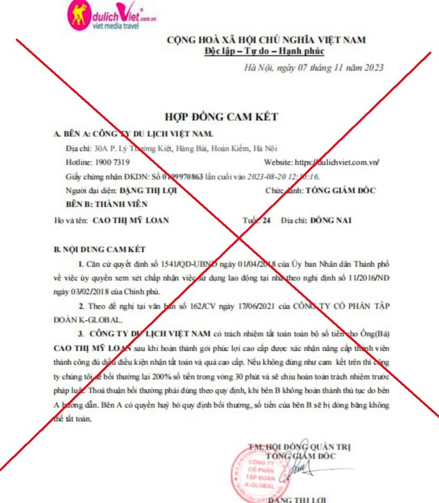 Các đối tượng lừa đảo giả danh Công ty Du lịch Việt để ký hợp đồng với người dân. Các đối tượng lừa đảo giả danh Công ty Du lịch Việt để ký hợp đồng với người dân.
