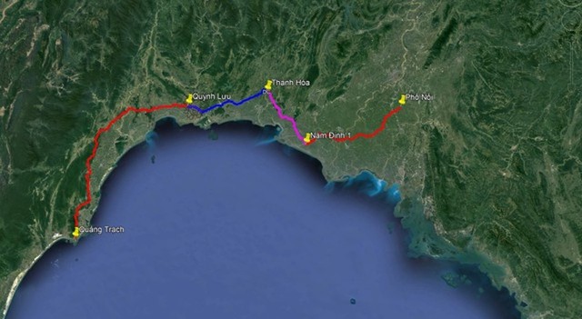 Hướng tuyến của đường dây 500 kV mạch 3 Quảng Trạch - Phố Nối Hướng tuyến của đường dây 500 kV mạch 3 Quảng Trạch - Phố Nối