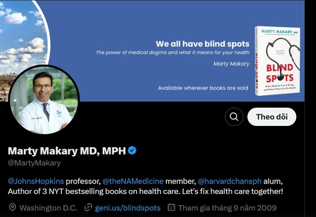 Tiến sỹ Marty Makary. Nguồn: Ảnh chụp màn hình tài khoản X