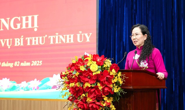 Ủy viên Trung ương Đảng, Phó Bí thư chuyên trách Đảng ủy Chính phủ Lê Thị Thủy phát biểu tại hội nghị. Ảnh: Báo Hà Nam Ủy viên Trung ương Đảng, Phó Bí thư chuyên trách Đảng ủy Chính phủ Lê Thị Thủy phát biểu tại hội nghị. Ảnh: Báo Hà Nam