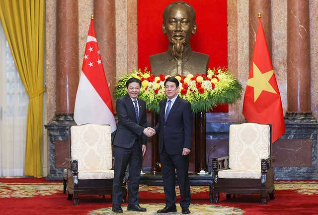 Chủ tịch nước Lương Cường hội kiến Thủ tướng Singapore Lawrence Wong.